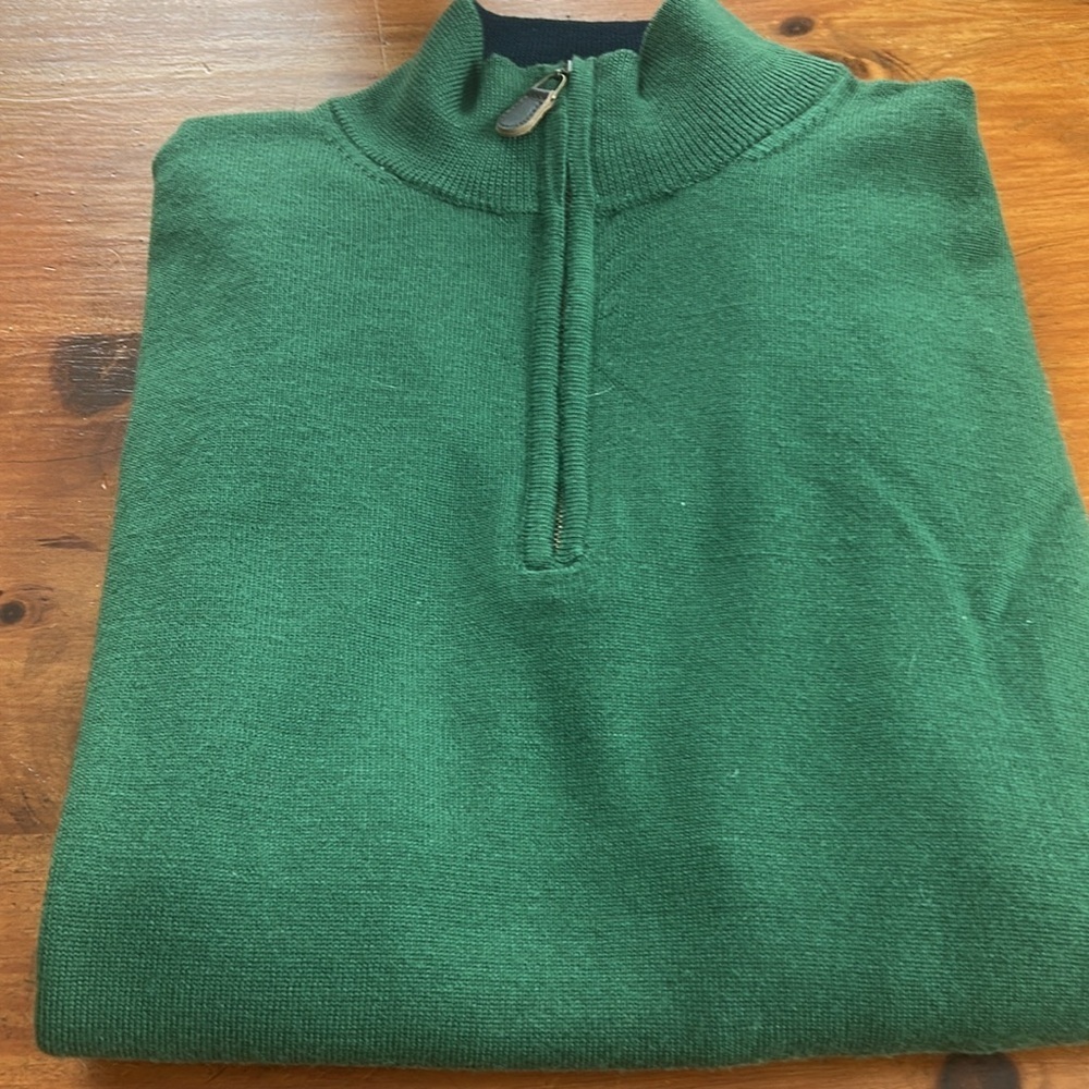 Belford Men 100% Extrafine Merino Wool. Size L Green Quarter zip St Patrick’s